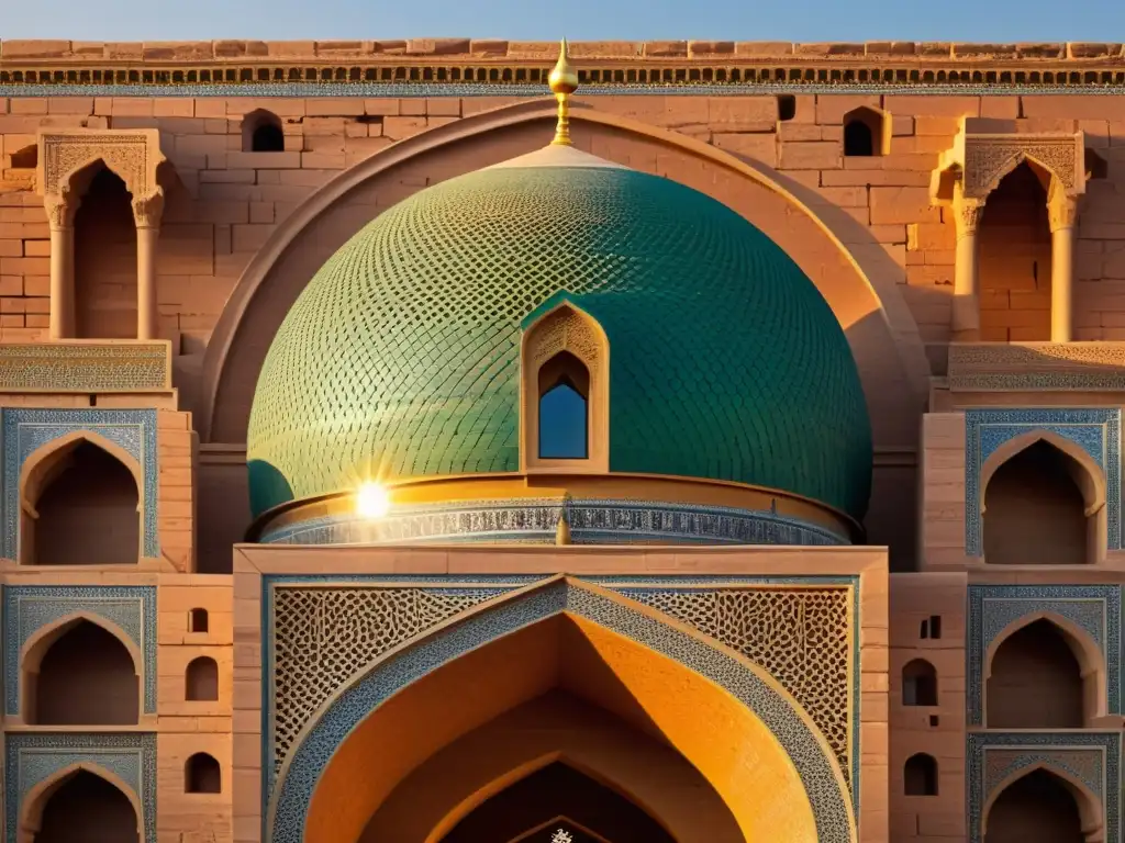 Increíble vista del mausoleo de Ismail Samani, influencia de la Dinastía Samánida, bañado por la cálida luz del atardecer en un paisaje majestuoso