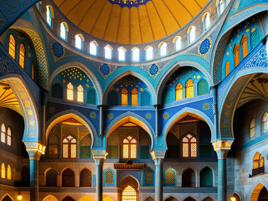 Increíbles diseños geométricos y azulejos coloridos en la Mezquita Azul de Estambul, resaltando la influencia arquitectónica en la cultura no islámica