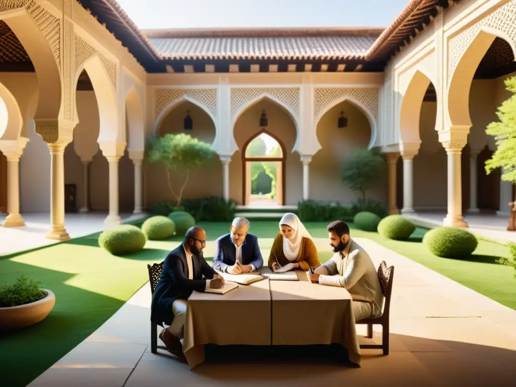 Inspirados por la influencia del Islam, autores no musulmanes crean en un patio soleado rodeado de arquitectura islámica y exuberante vegetación