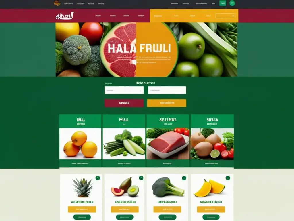 Interfaz web de tienda de comestibles Halal: productos frescos, descripciones detalladas, proceso de pedido confiable