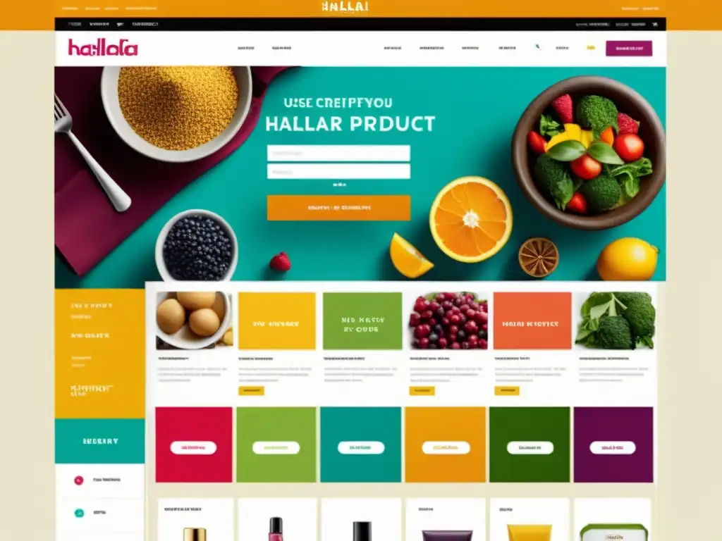 Interfaz de tienda online con variedad de productos certificados Halal, reflejando accesibilidad y diversidad en compras online