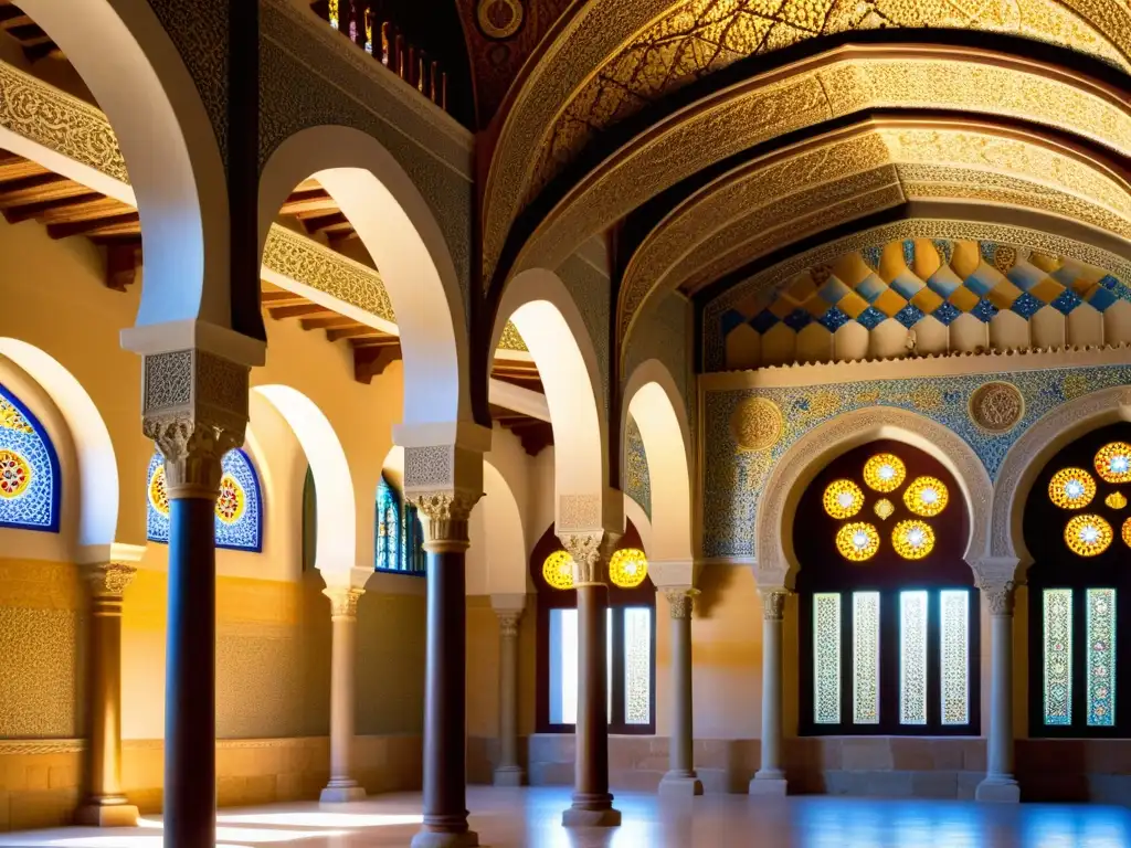 Interior cálido y ornado de la Mezquita de Cristo de la Luz en Toledo, España, joyas arquitectónicas herencia islámica