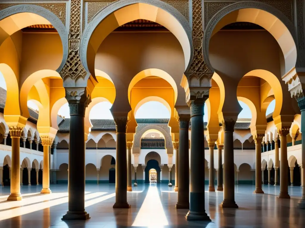 Interior deslumbrante de la Mezquita de Córdoba, con arcos, columnas y patrones geométricos