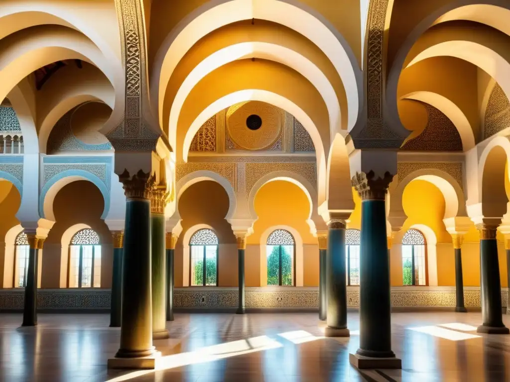 Interior detallado de la Mezquita de Córdoba en 8k, con visitantes admirando la arquitectura