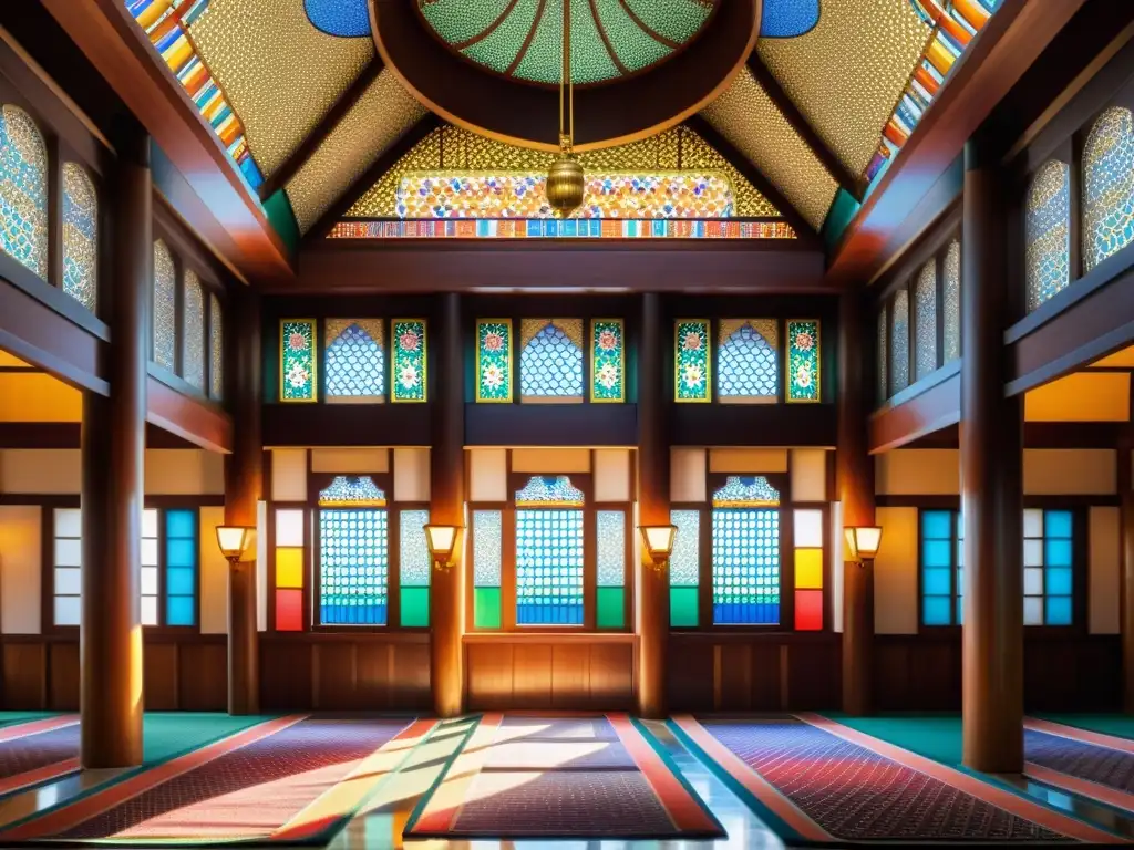 Interior de una hermosa mezquita en Japón con prácticas religiosas de la minoría musulmana