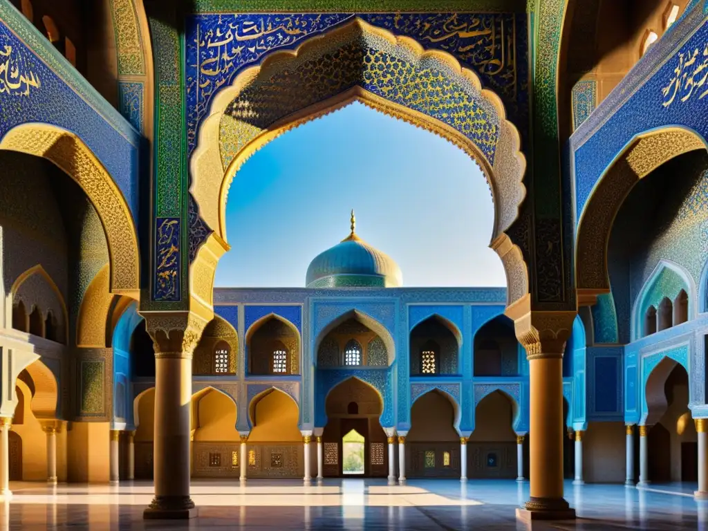 Interior impresionante de una mezquita de la dinastía Safavid con intrincada arquitectura, caligrafía y detalles ornamentales