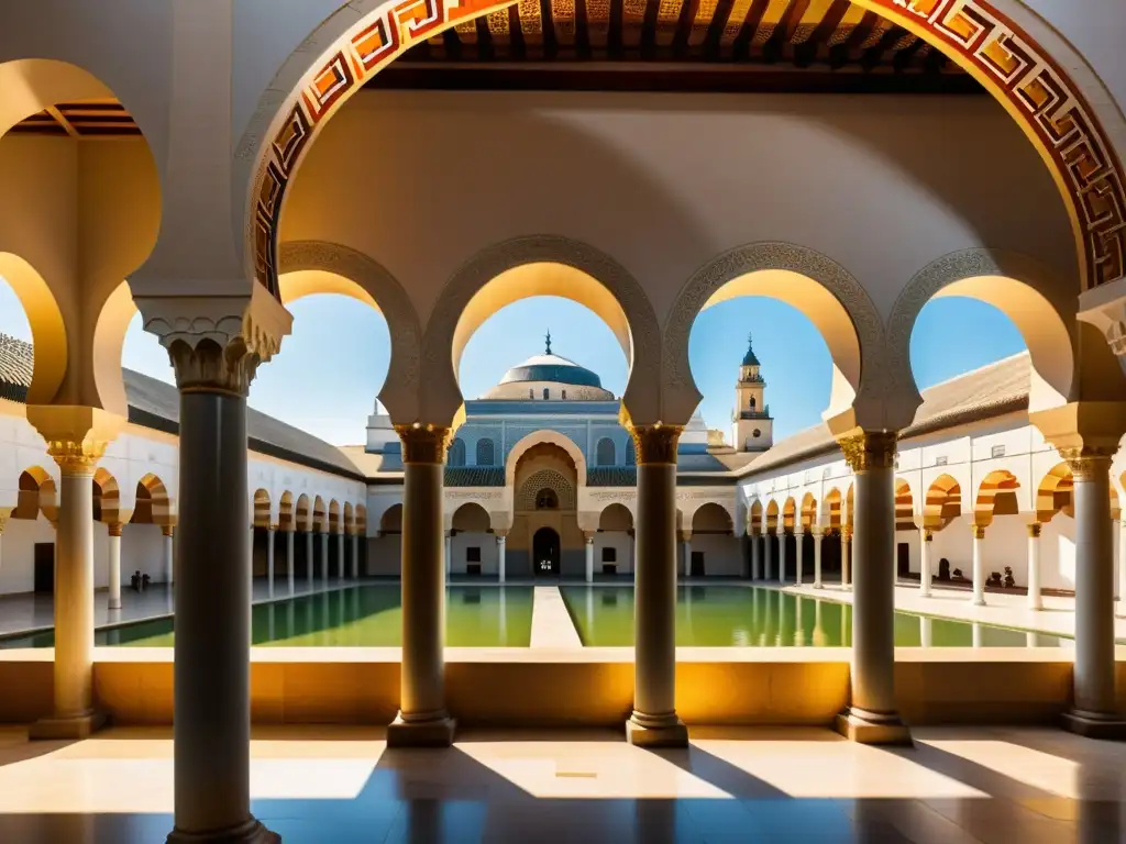 Interior impresionante de la Mezquita de Córdoba, símbolo de la expansión islámica bajo califatos, con arcos y patrones cautivadores