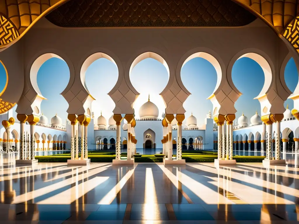 Interior de la majestuosa Mezquita Sheikh Zayed en Abu Dhabi, con influencia de las mezquitas en arquitectura