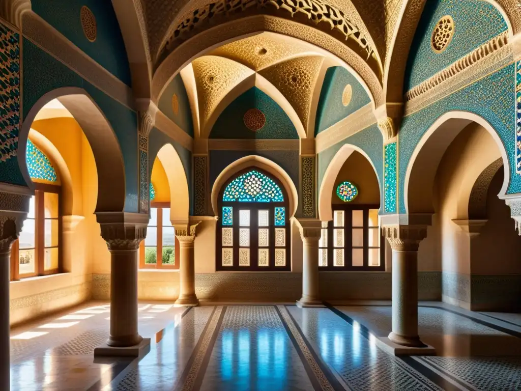 Interior majestuoso de un palacio mameluco con arquitectura medieval y opulenta decoración