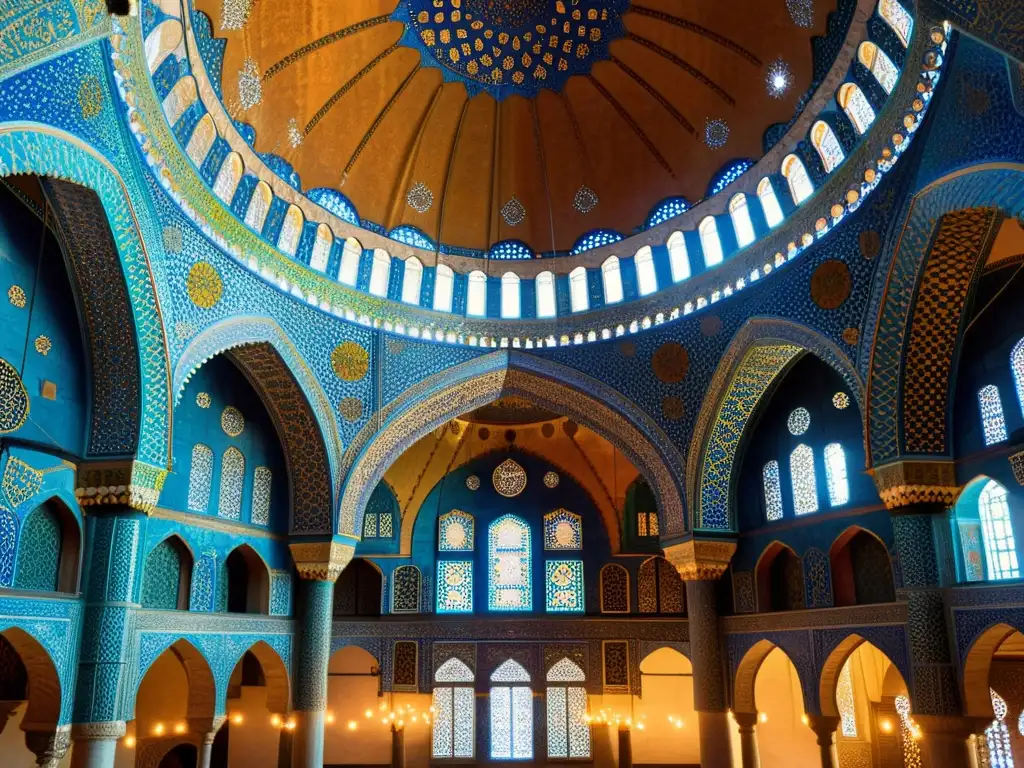 Interior de la Mezquita Azul en Estambul, Turquía: simbolismo arquitectura mezquitas islámicas