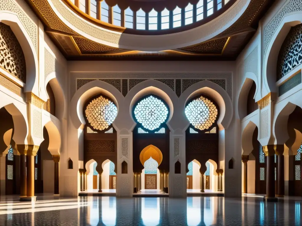 Interior de mezquita con intrincados diseños geométricos, proporción y balance arquitectura mezquitas