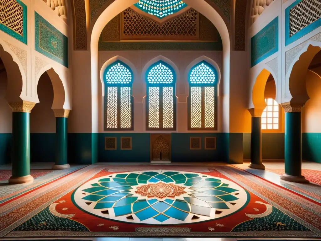 Interior de mezquita islámica con impresionante geometría sagrada arte islámico