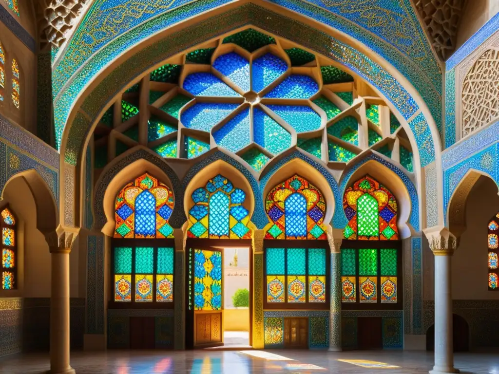 Interior de la Mezquita Nasir alMulk en Shiraz, Irán, resplandeciendo con la filosofía en el mundo islámico