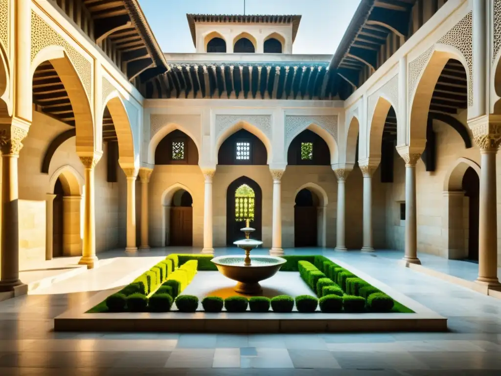 Interior del Palacio de los Shirvanshahs Azerbaiyán: arquitectura, luz solar, vegetación y visitantes admirando la belleza histórica