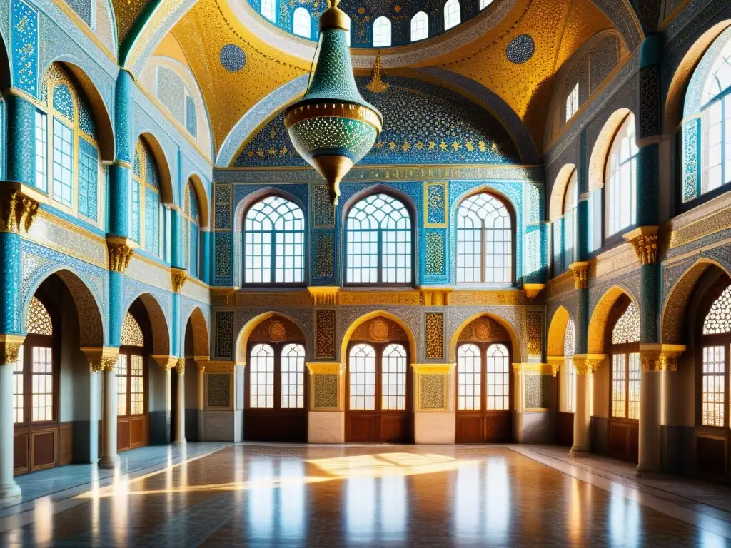 Interior del Palacio de Topkapi en Estambul, una muestra de la opulenta arquitectura otomana, con detalles ornamentados y colores vibrantes