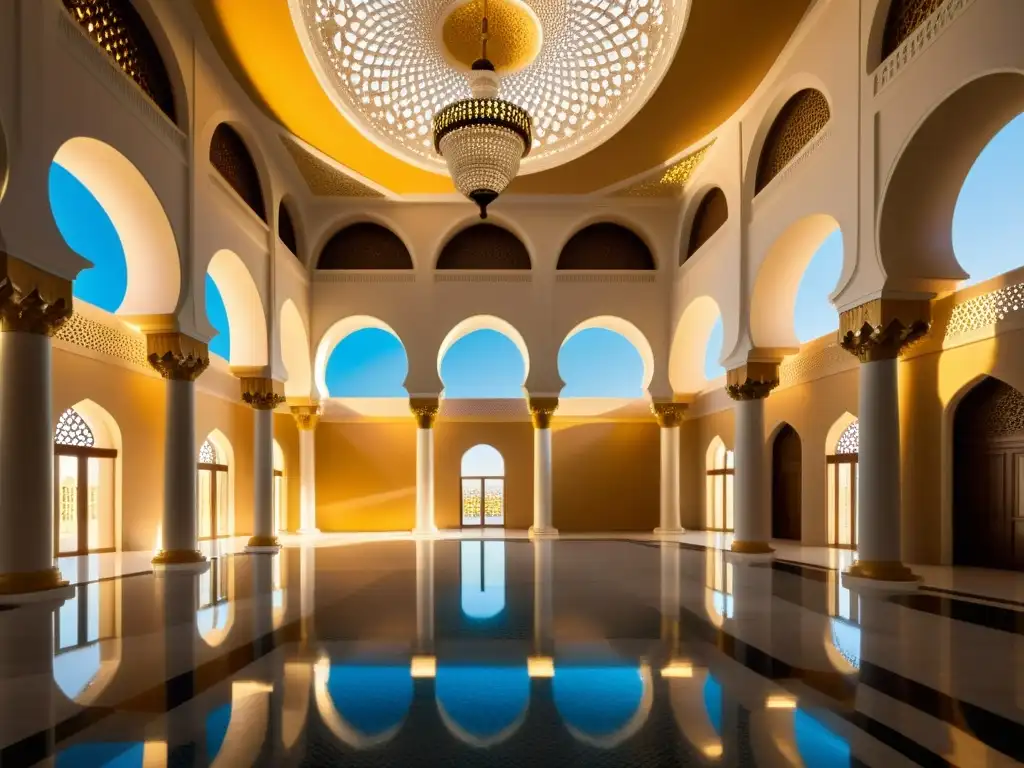 Interiores opulentos del Palacio de los Emires en Abu Dhabi, con detalles arquitectónicos y visitantes maravillados