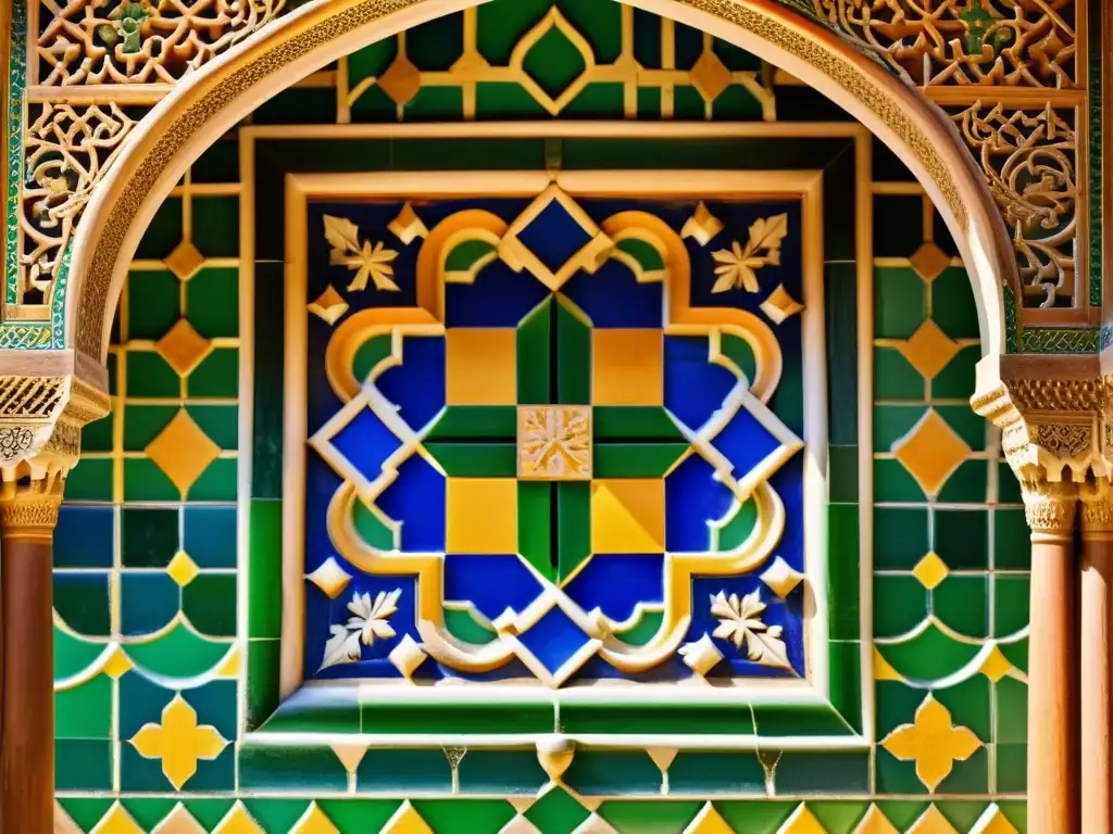 Intrincados patrones y coloridas baldosas de la Alhambra, reflejo de la artesanía distintiva del arte islámico