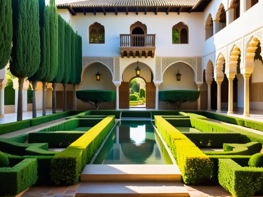 Jardines de la Generalife, Alhambra: patrones geométricos islámicos, exuberante vegetación y serenidad