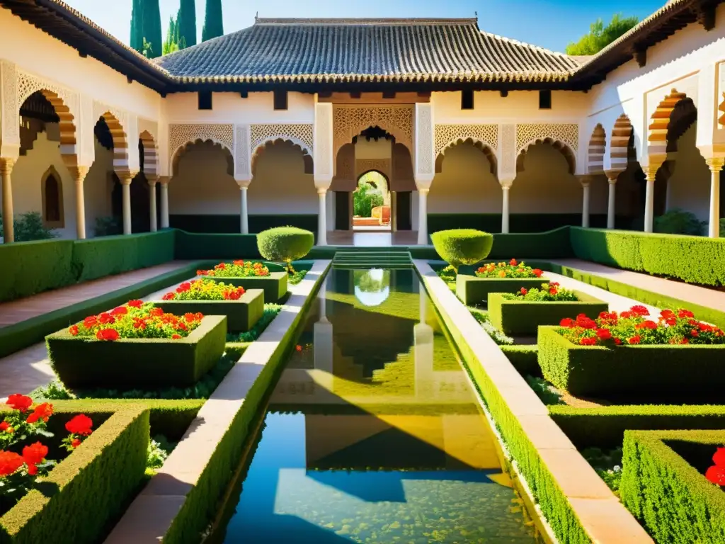 Jardines islámicos de la Alhambra: significado, simbolismo y color en una imagen fotorealista de los Generalife en Granada, España