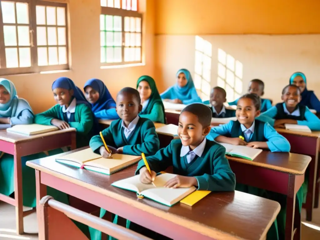 Juventud musulmana en aula vibrante de África, ansiosos de aprender y explorar oportunidades