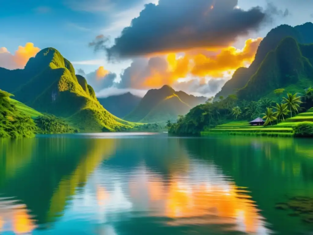 Un lago sereno rodeado de montañas verdes en Mindanao