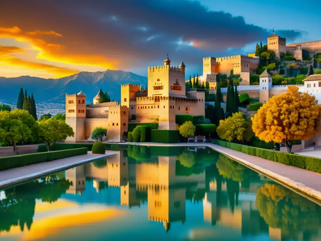 El legado de resistencia y belleza del arte islámico capturado en la impresionante imagen de la Alhambra al atardecer en Granada, España