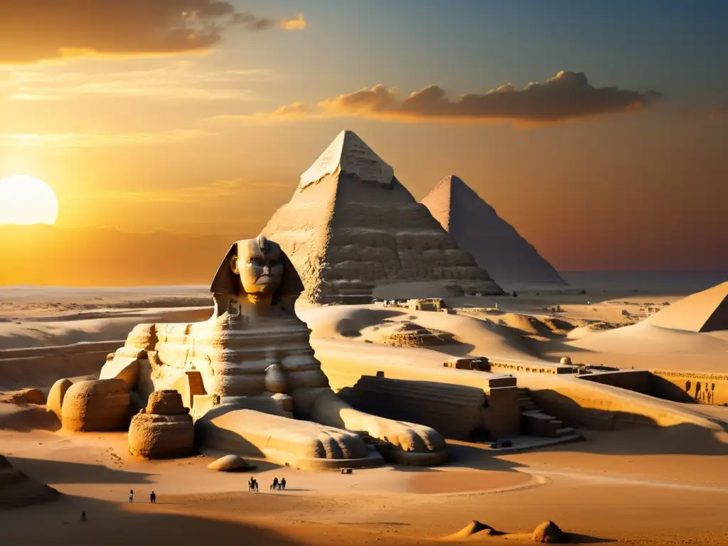 El legendario Gran Esfinge de Giza se destaca en un atardecer deslumbrante, capturando su majestuosidad