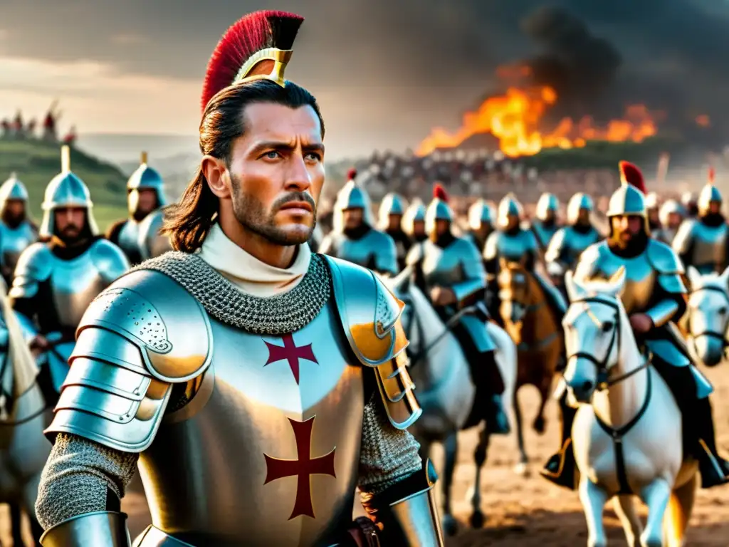 Saladino: Líder implacable en la Cruzada Saladino líder estratega de las cruzadas, muestra su determinación al dirigir a sus tropas en la batalla