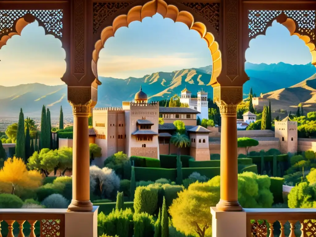 Majestuosa Alhambra al atardecer, resaltando la herencia andalusí en España moderna