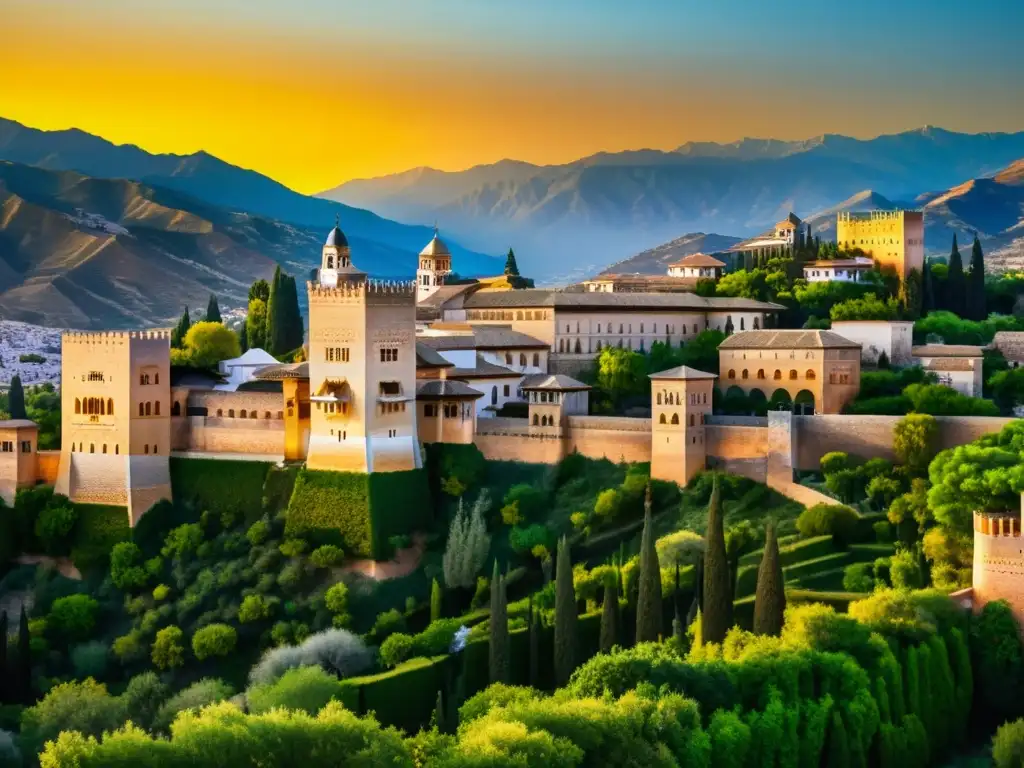 Alhambra al atardecer: Belleza morisca en Granada La majestuosa Alhambra al atardecer en la Ruta España islámica moriscos