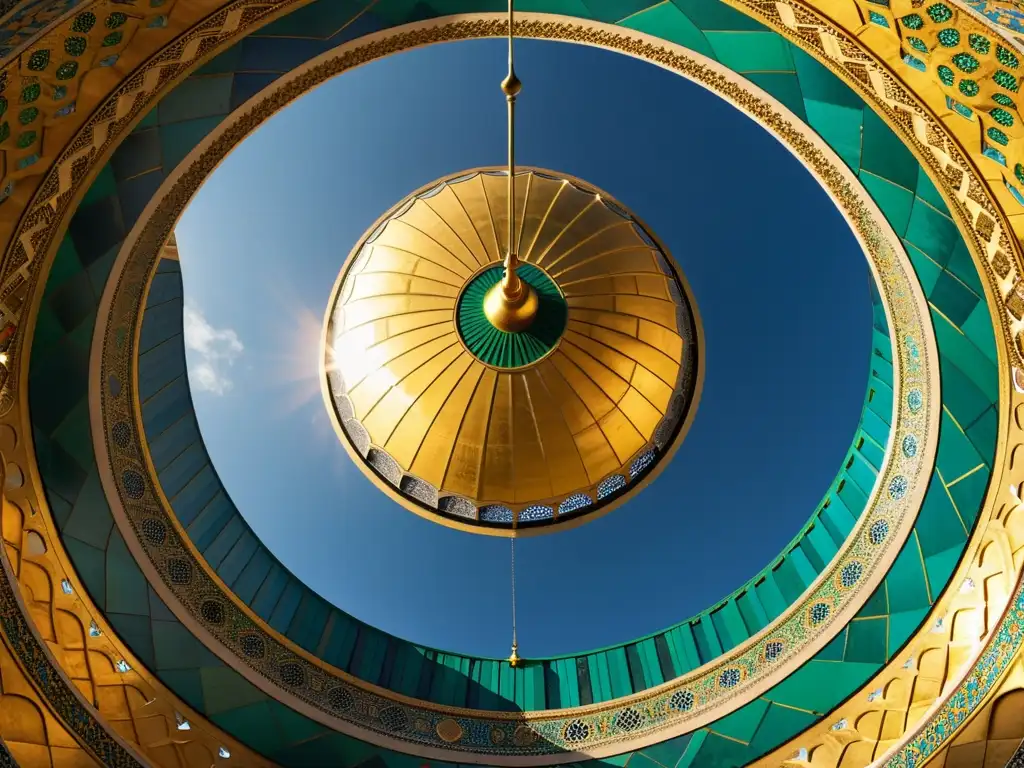 La majestuosa cúpula dorada del Domo de la Roca en Jerusalén, con detalles intrincados y colores vibrantes