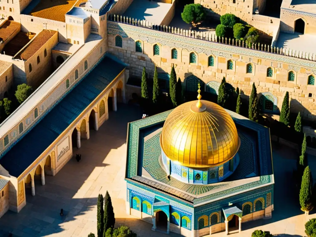 La majestuosa cúpula dorada de la Roca en Jerusalén, con la difusión del Islam a través de los califas, resplandece en la luz del sol