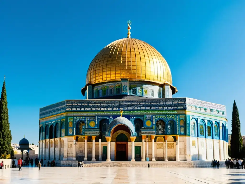 La majestuosa Cúpula de la Roca en Jerusalén brilla bajo el sol, mostrando la rica herencia arquitectónica islámica de la ciudad