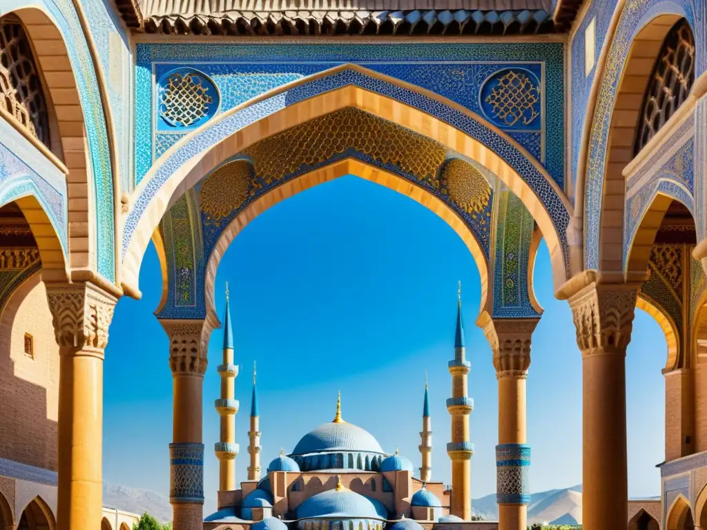 La majestuosa Mezquita Azul en Tabriz, reflejo del impacto de los Ilkanatos en Persia, con su intrincada arquitectura y bullicioso bazar