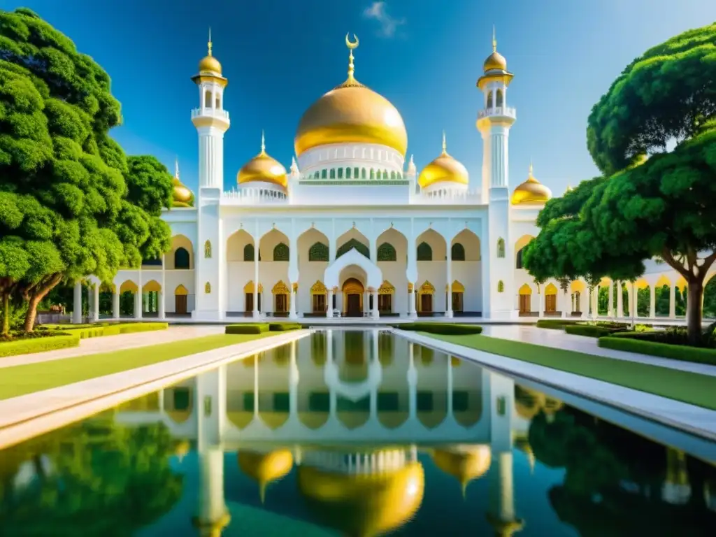 La majestuosa mezquita Sultan Omar Ali Saifuddien en Brunei, reflejo de la historia del islam en Brunei en un entorno sereno y tranquilo