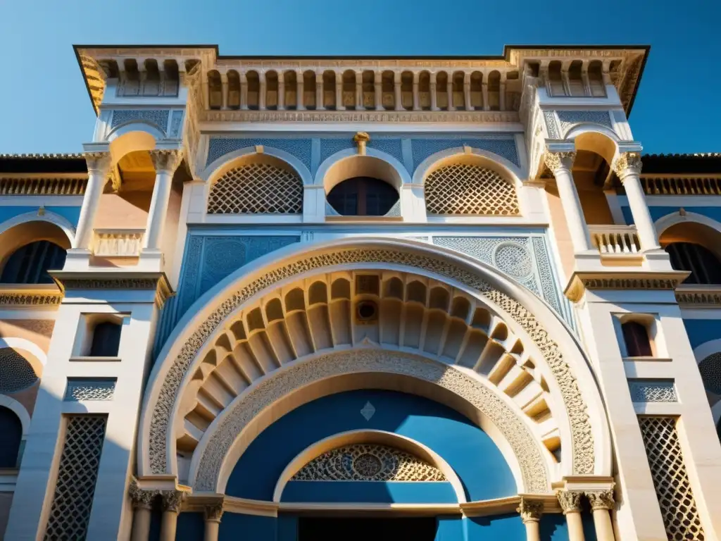 Esplendorosa Gran Mezquita de Roma: Detalles arquitectónicos impresionantes La majestuosa Mezquita de Roma, con detalles arquitectónicos impresionantes, bañada por la luz del sol
