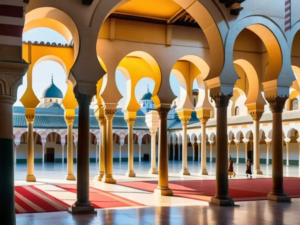 Una majestuosa pintura detallada de la Gran Mezquita de Córdoba en la época del Califato Omeya