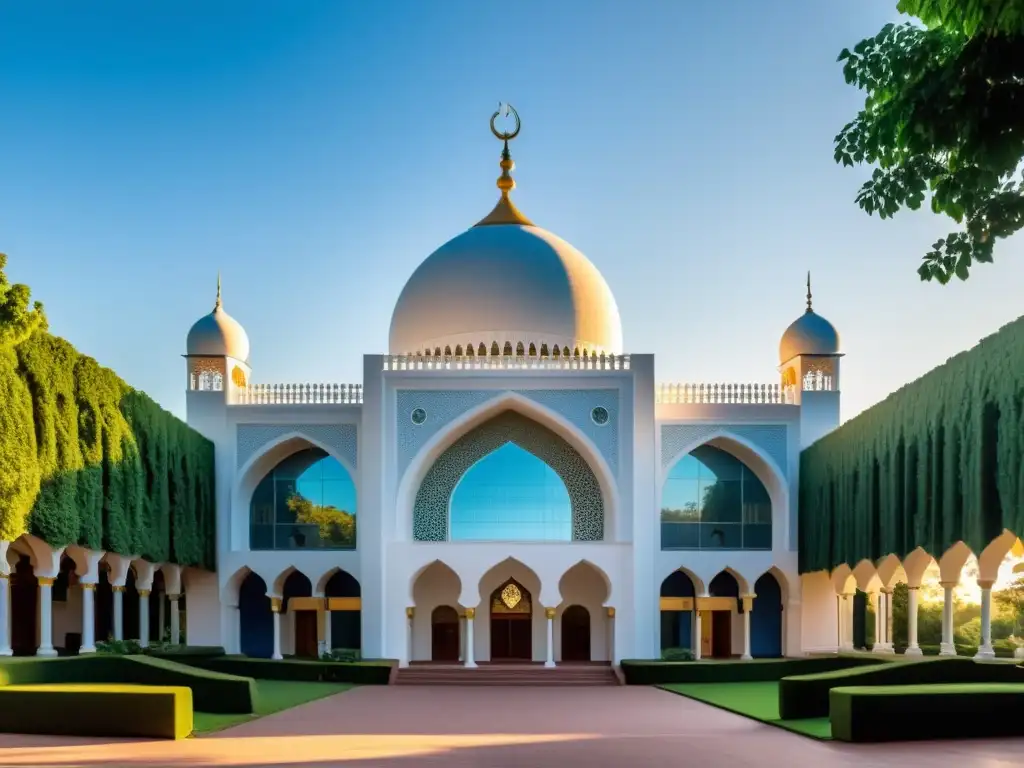 La majestuosa presencia islámica en Argentina en el atardecer del Centro Cultural Islámico Rey Fahd, resplandece con una atmósfera cálida y acogedora