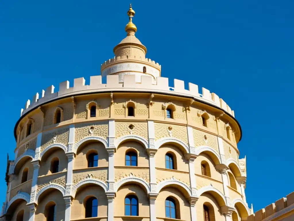 La majestuosa Torre del Oro en Sevilla, España, una joya arquitectónica herencia islámica, se alza contra un cielo azul claro