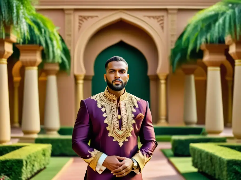 Malik Ambar, esclavo africano convertido en regente en India, irradia poder y confianza en un entorno opulento y exuberante