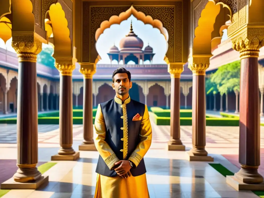 Malik Ambar, esclavo africano que se convirtió en regente en la India, irradia autoridad en un palacio suntuoso rodeado de exuberantes jardines y arquitectura impresionante