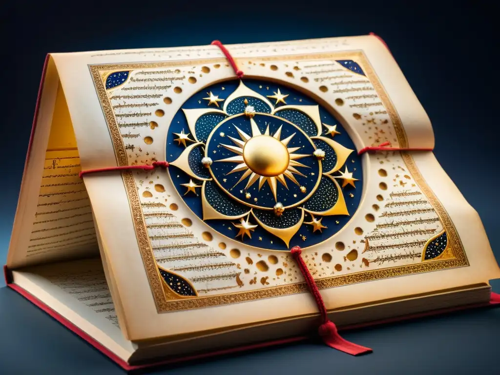Manuscrito islámico antiguo sobre astronomía, detallado y realista