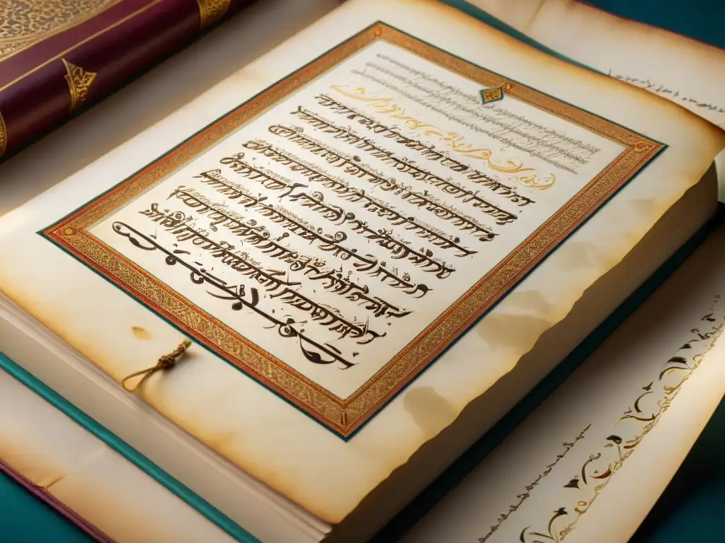 Manuscrito original detallado de 'El Kitab alAsrar' por Razi, con intrincada caligrafía e ilustraciones