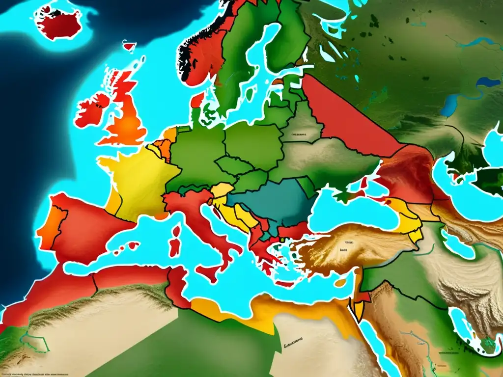 Mapa detallado del Imperio Otomano con sus conflictos y alianzas con Europa, representando su compleja dinámica geopolítica