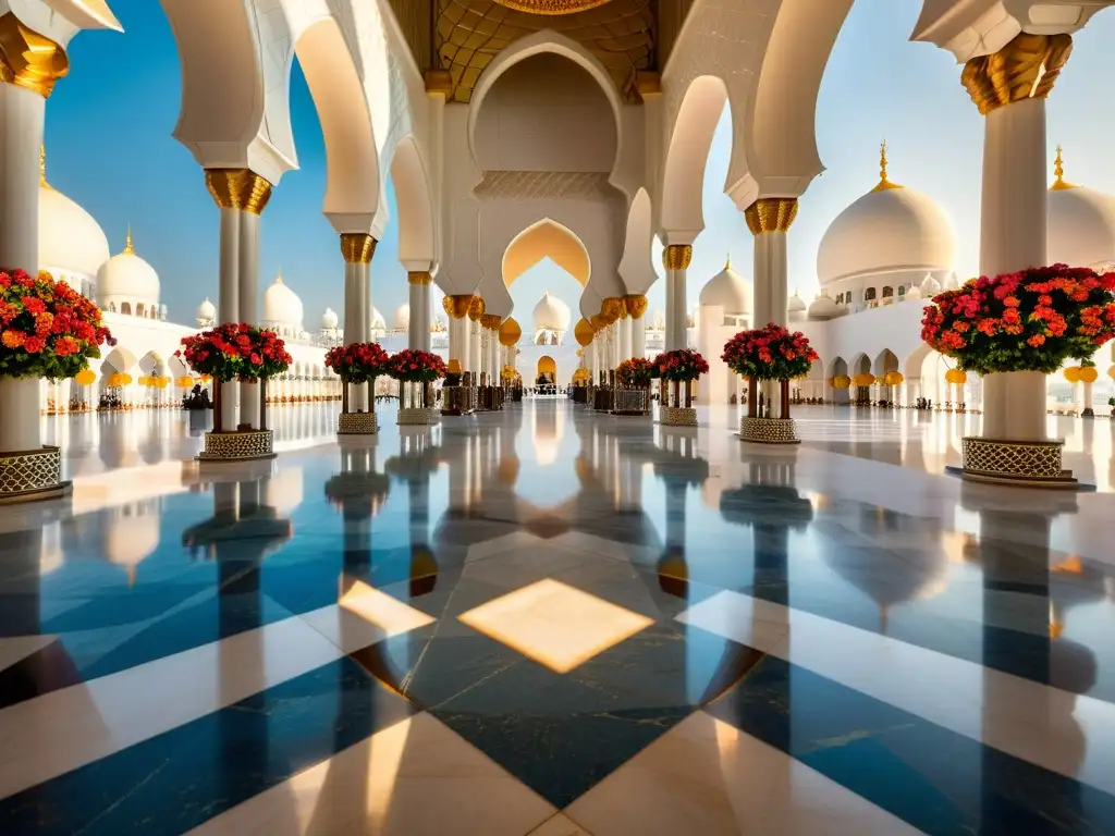 Maravillosa imagen de la Mezquita Sheikh Zayed en Abu Dhabi, con patrones florales y caligrafía