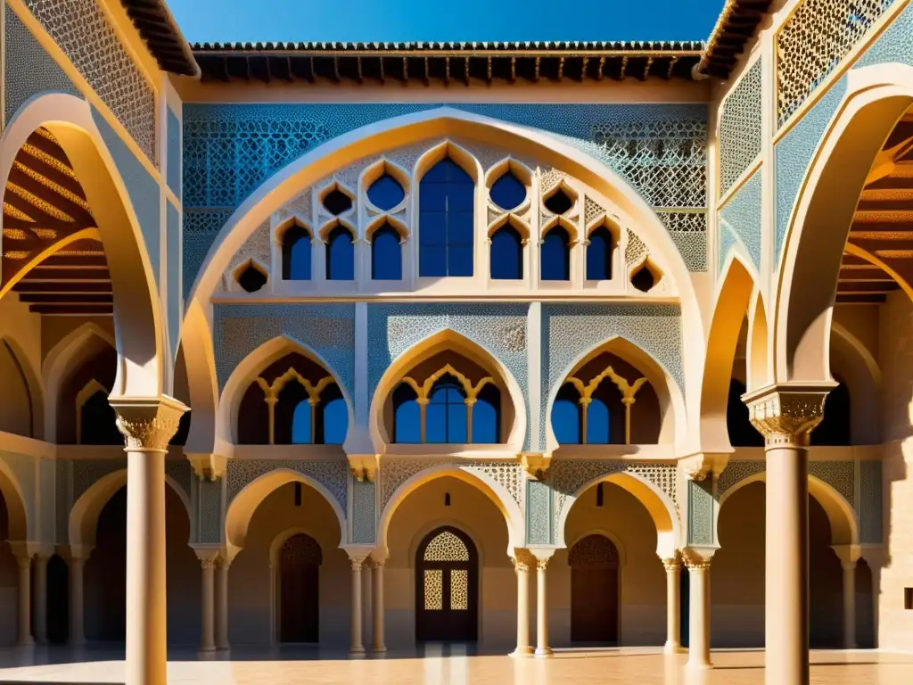 Maravilloso render de la Arquitectura islámica Palacio Aljafería Zaragoza, con detalles precisos y una atmósfera histórica y tranquila