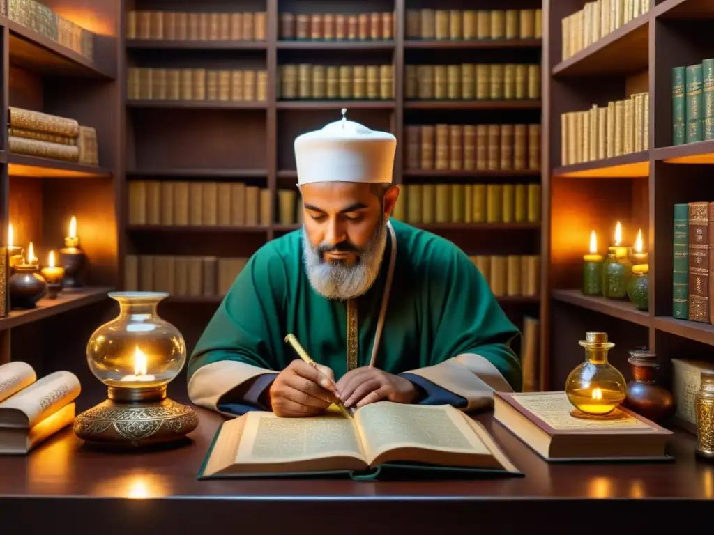 AlBiruni estudia medicina en una biblioteca islámica con legado científico musulmán cultura