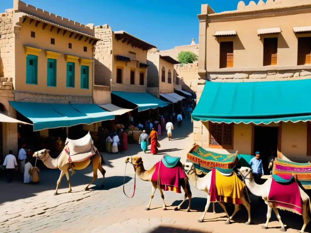 Mercado bullicioso en Samarcanda con alfombras de seda, especias coloridas, joyería artesanal y la tumba de Tamerlán al fondo