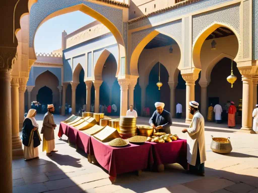 Mercado histórico bajo arquitectura islámica Mercado bullicioso en una ciudad histórica islámica