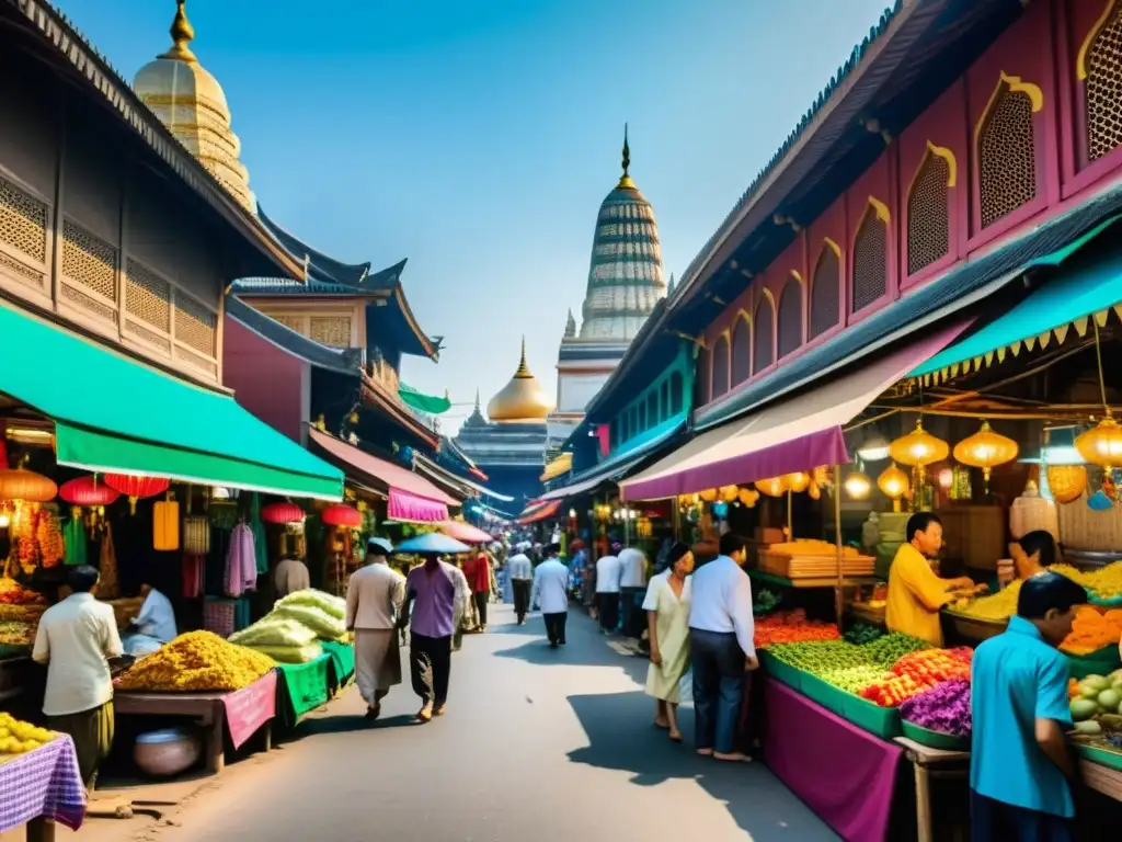 Mercado bullicioso en una ciudad del sudeste asiático Un mercado bullicioso en una ciudad del sudeste asiático